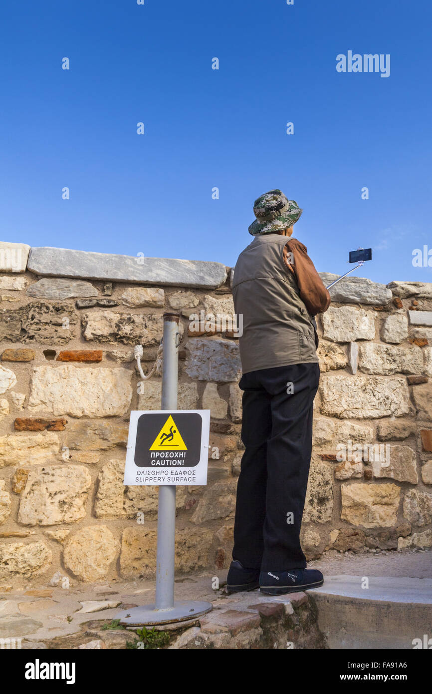 Tourist with selfie stick. Acropolis, Athens, Greece Stock Photo Alamy