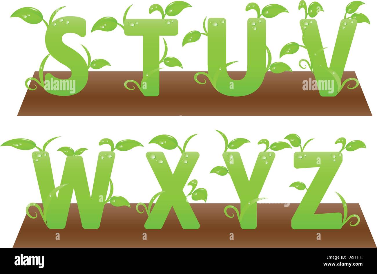 Environment friendly English alphabets from S to Z. Well managed vector eps10 file is included. Stock Vector