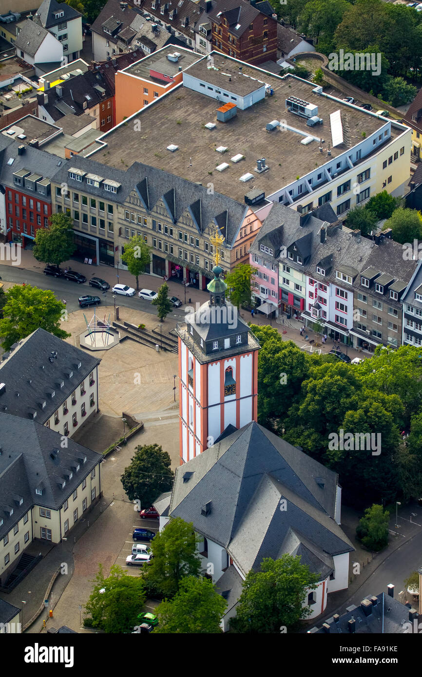 Nikolai Church with coronets, Siegen, Siegerland, South Westphalia, North Rhine Westphalia, Germany, Europe, Aerial view, Stock Photo