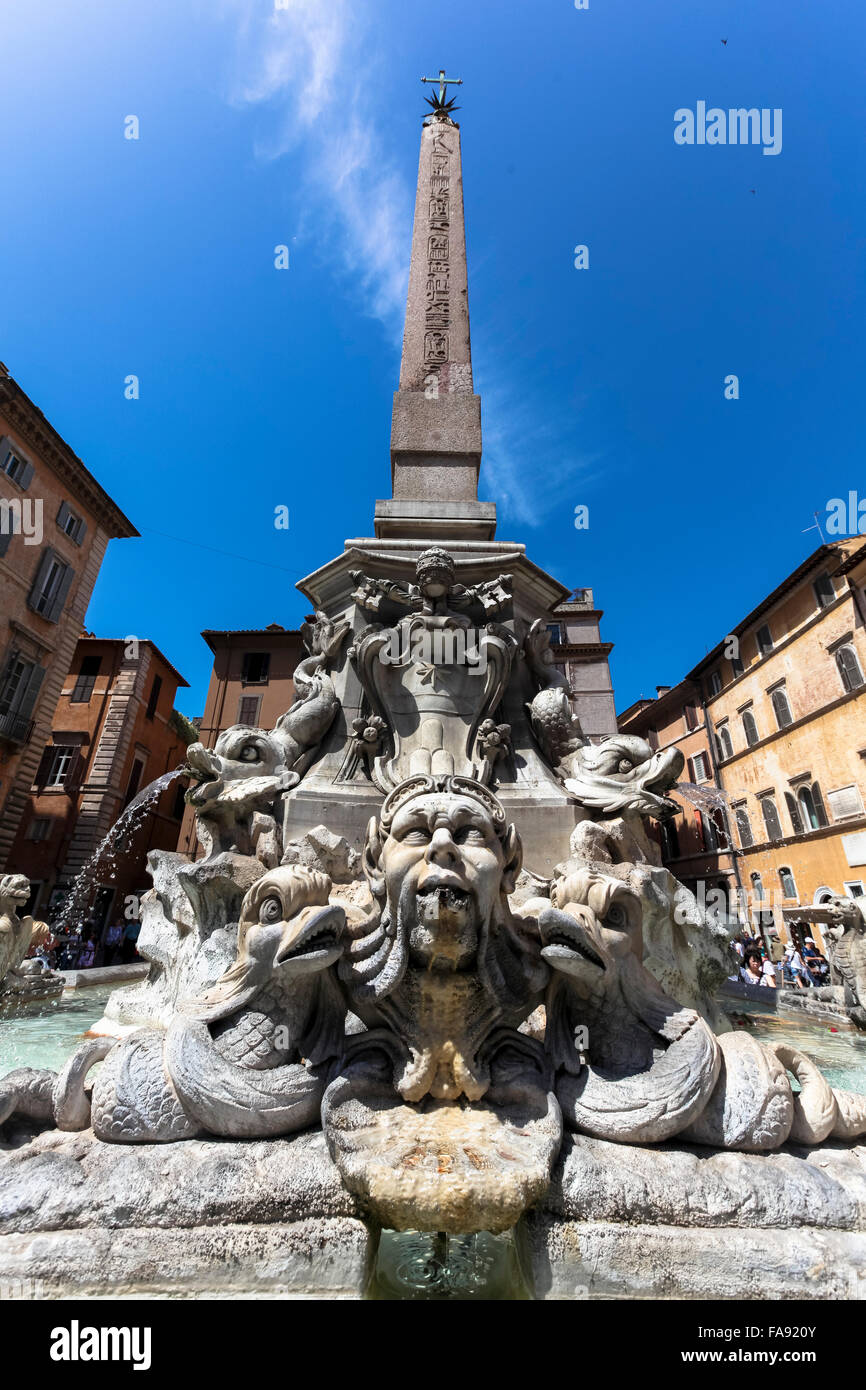 The fountain and the Egyptian obelisk in the Piazza Della Rotonda in front of the Pantheon Stock Photo