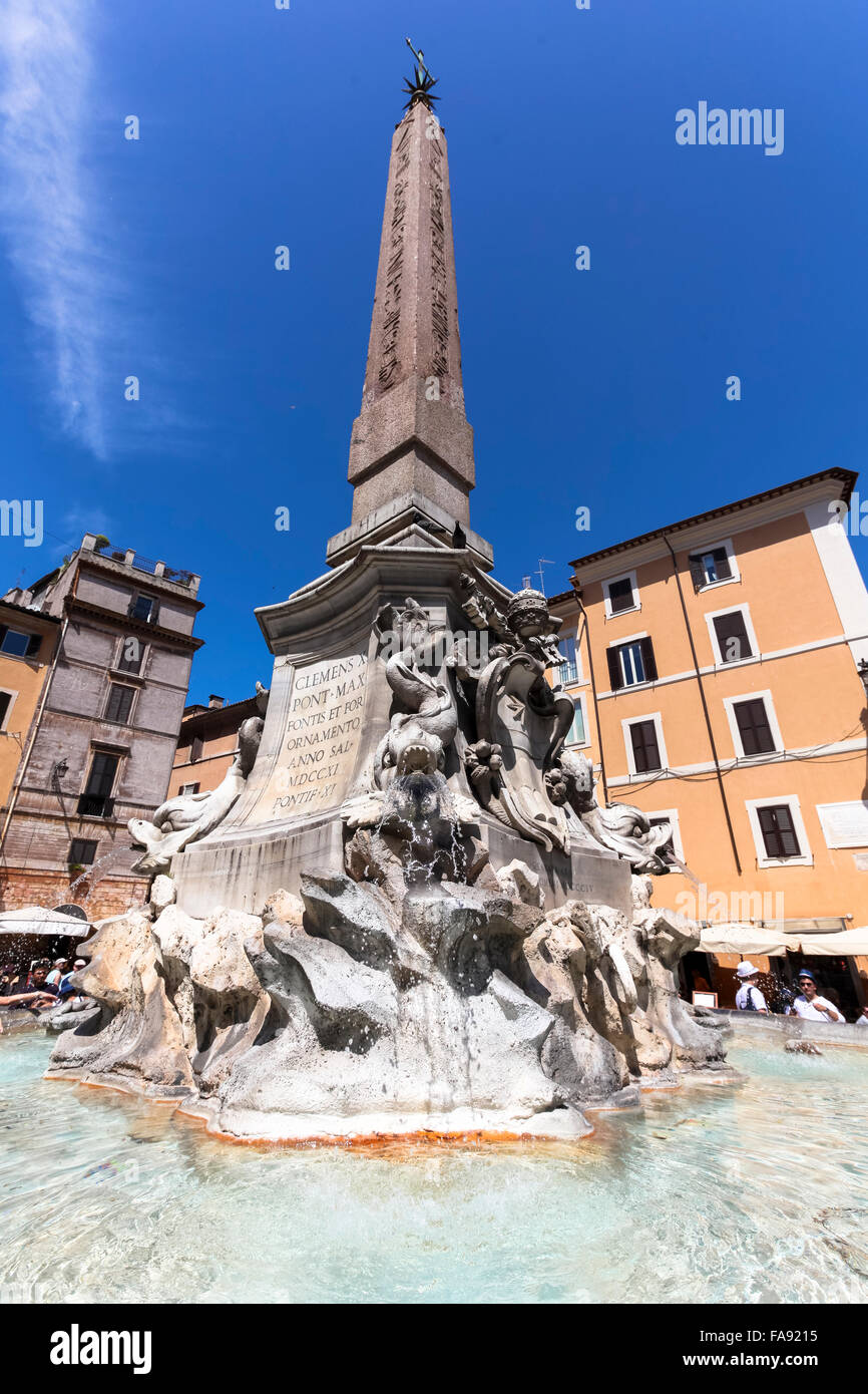 The fountain and the Egyptian obelisk in the Piazza Della Rotonda in front of the Pantheon Stock Photo