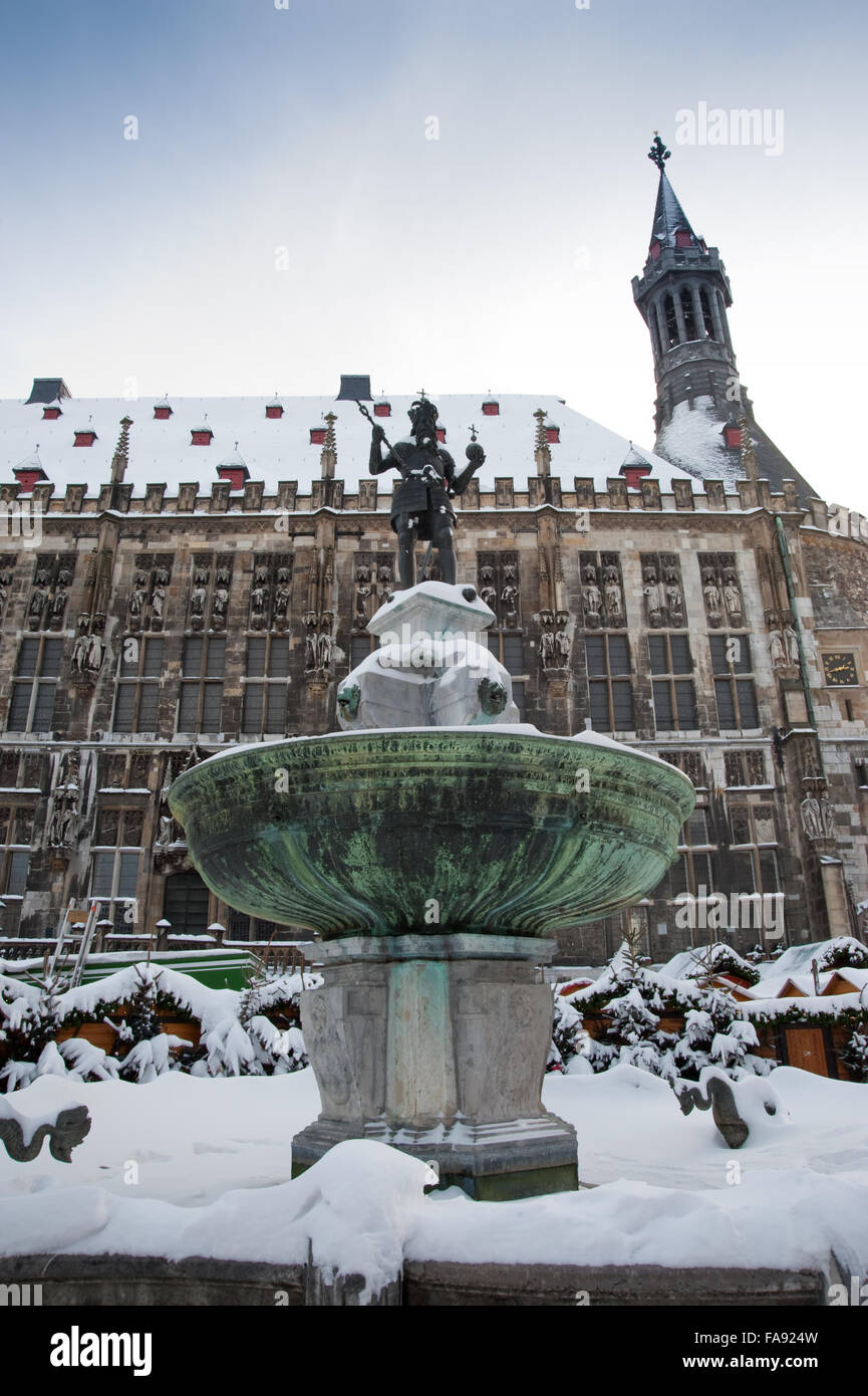 Aachen Rathaus during winter Stock Photo