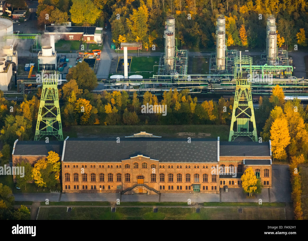 Industry museum, machine hall, Zeche Zweckel, winding towers, INEOS Phenol plant, Gladbeck, Ruhr district Stock Photo