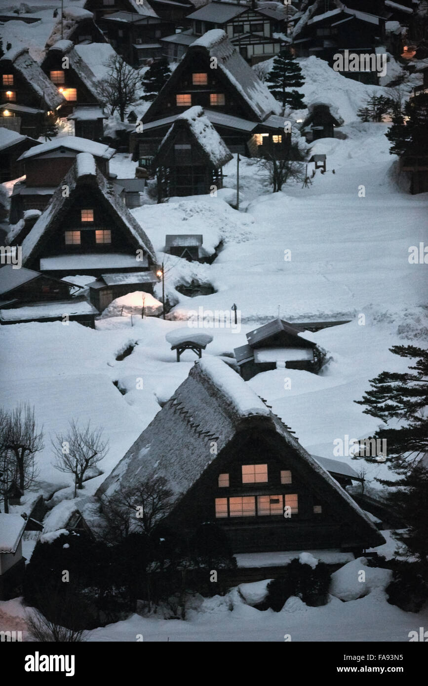 Shirakawa-go village under the snow, Gifu Prefecture, Japan Stock Photo