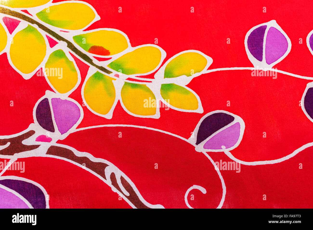 Background pattern with colorful leaf of traditional general native Thai style texture fabric Stock Photo