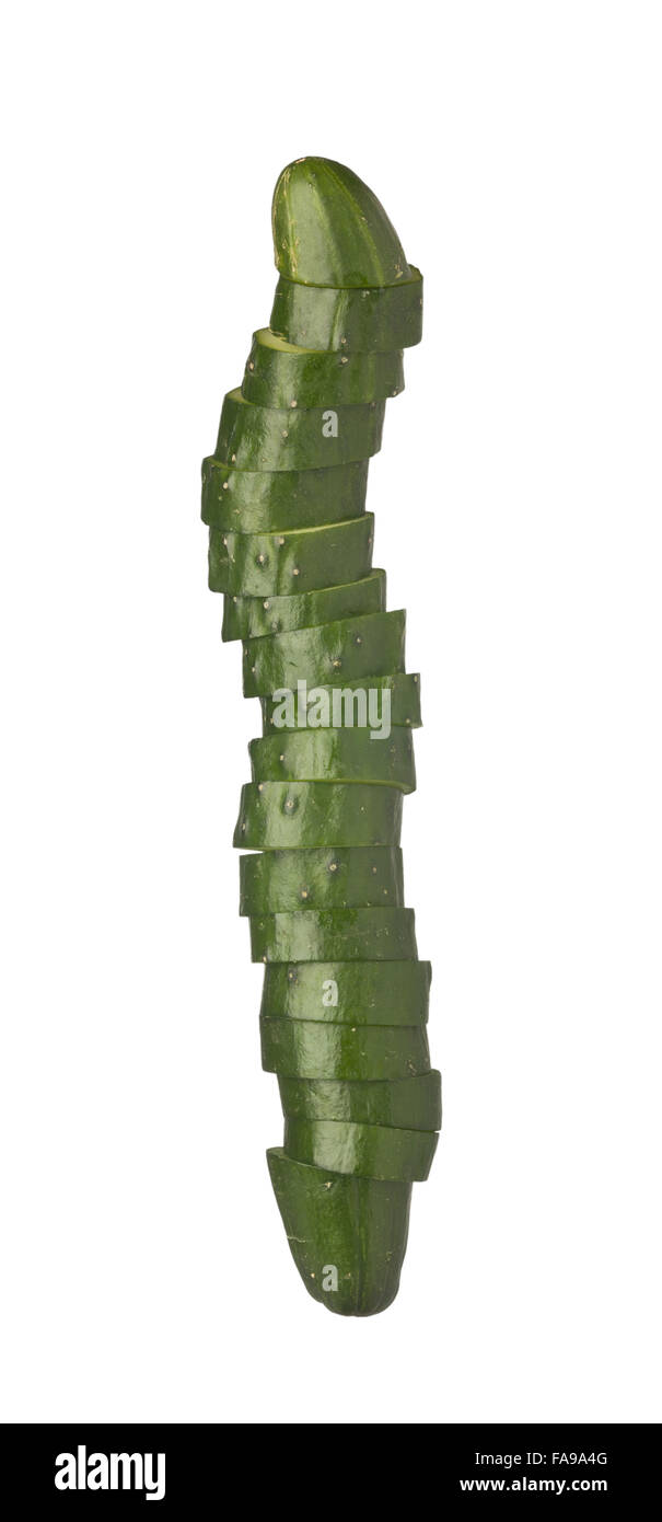 Sliced japanese cucumber stacked together isolated on white background Stock Photo