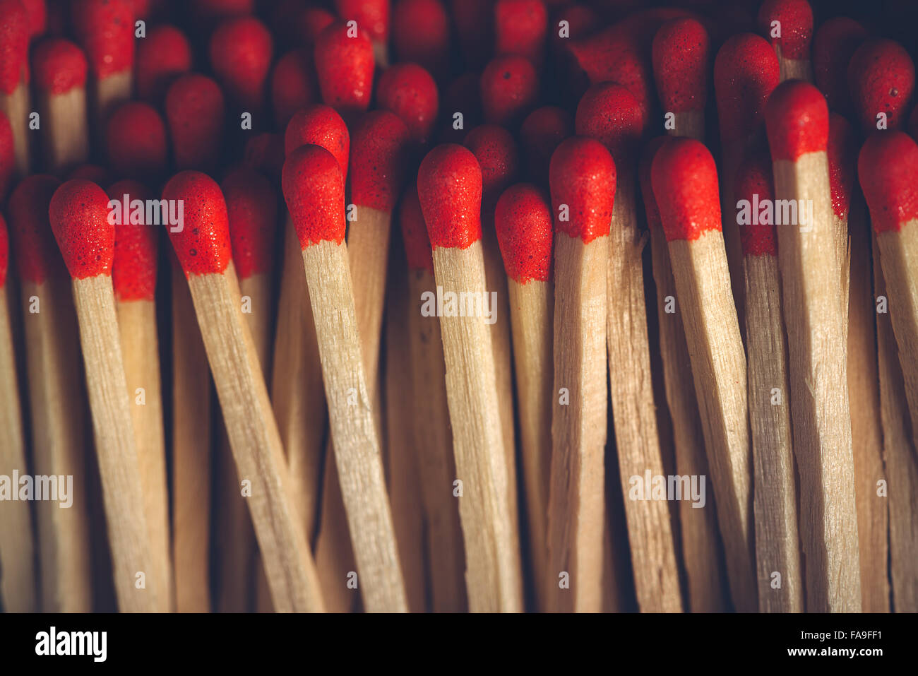 House hold safety matches pile, close up macro with selective focus Stock Photo