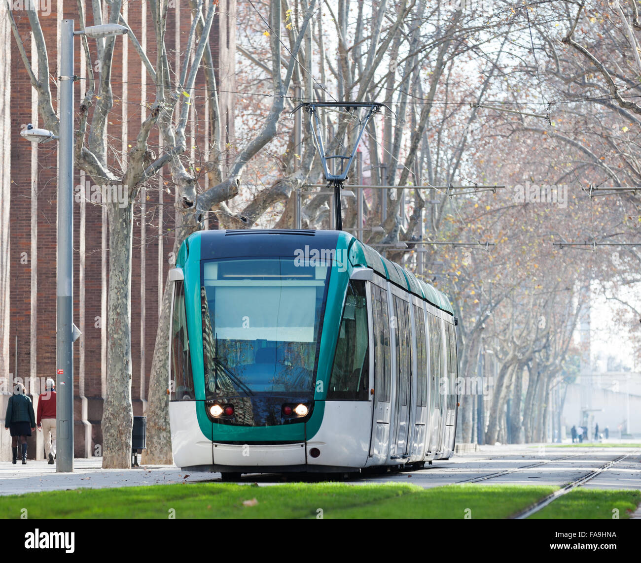tram on street of city. Barcelona Stock Photo