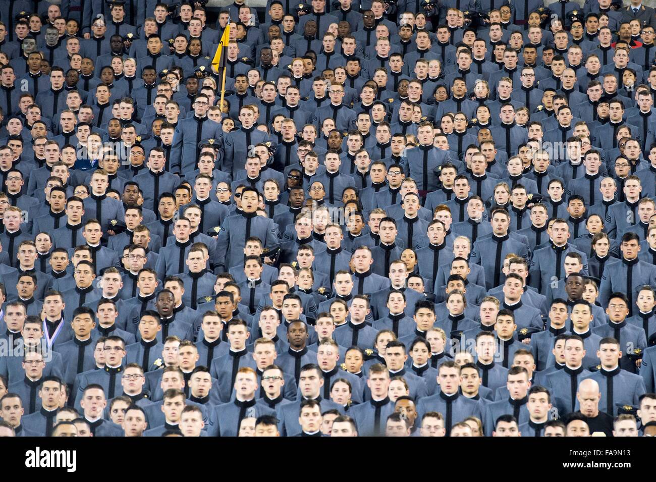 West Point Army cadets cheer for the Army Black Knights during the traditional NCAA football rivalry between the Army Black Knights and the Navy Midshipmen played at Lincoln Financial Field December 12, 2015 in Philadelphia, PA. Stock Photo