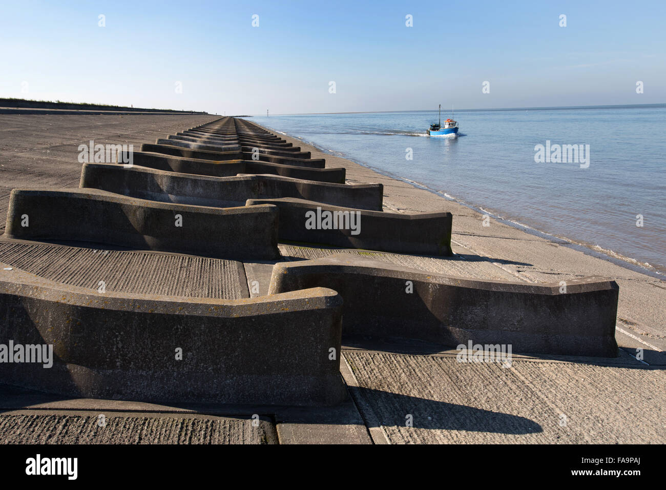 Wirral Peninsula, England. Picturesque view of the concrete sea defence