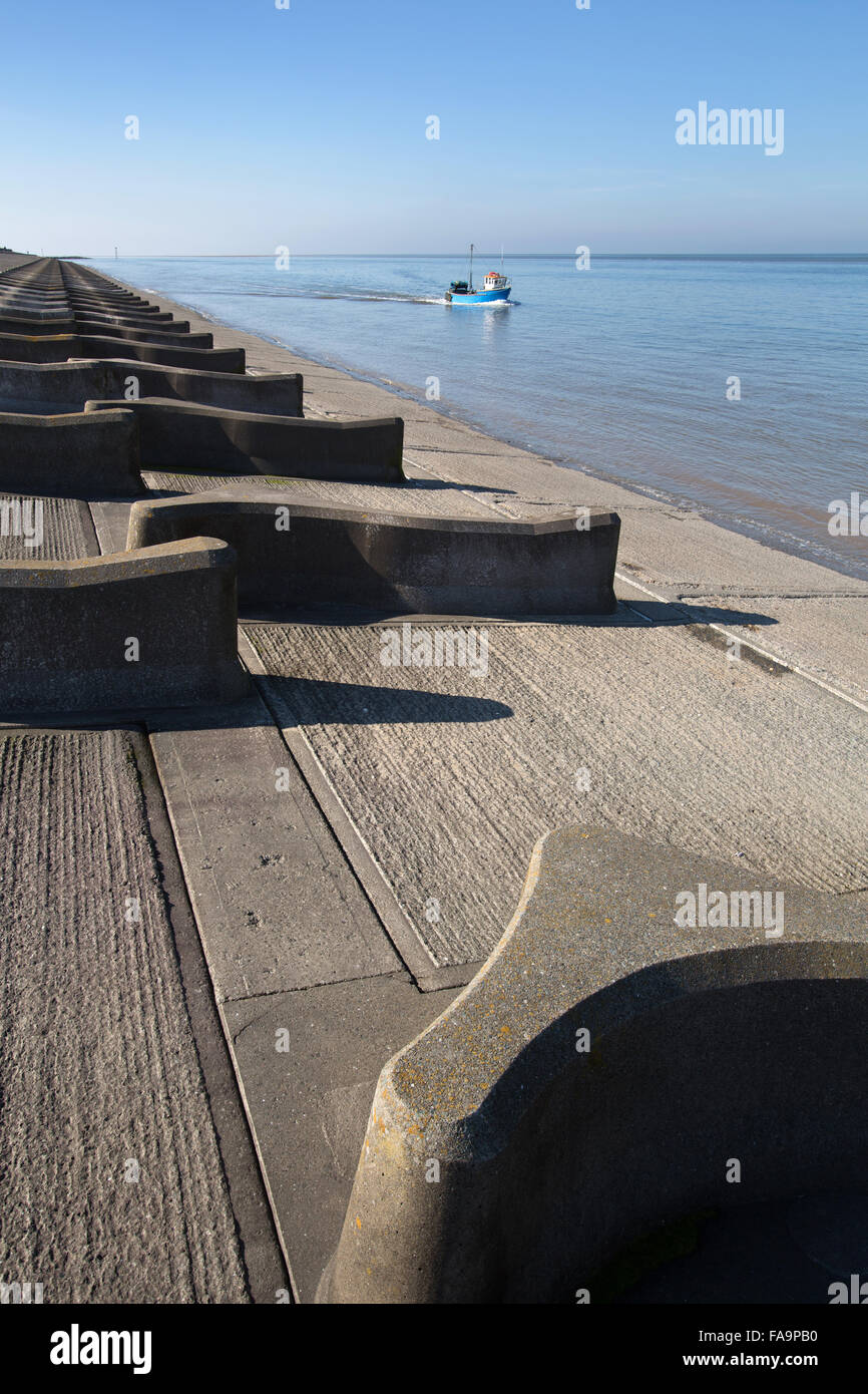 Wirral Peninsula, England. Picturesque view of the concrete sea defence