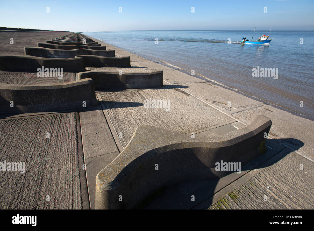 Wirral Peninsula, England. Picturesque view of the concrete sea defence