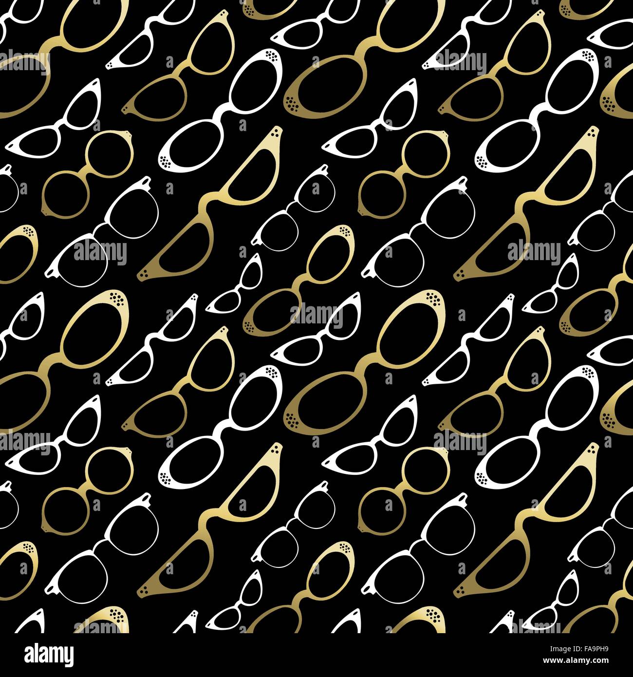 Hipster glasses seamless pattern, vintage style gold icons. EPS10 vector. Stock Vector