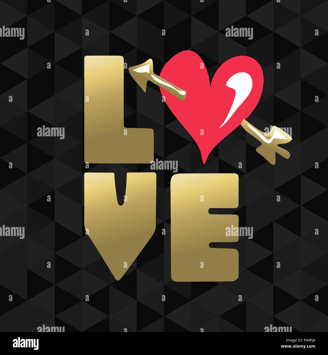Valentines day greeting card design, gold love text with pink heart ...