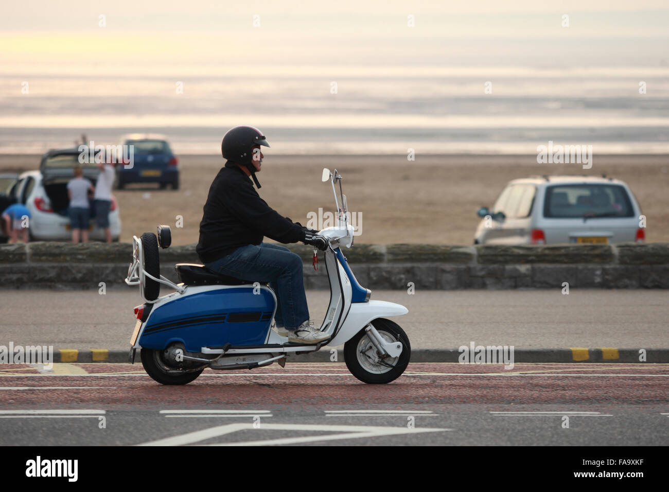 Scooter cruising on the seafront. Weston super Mare weekly summer bike