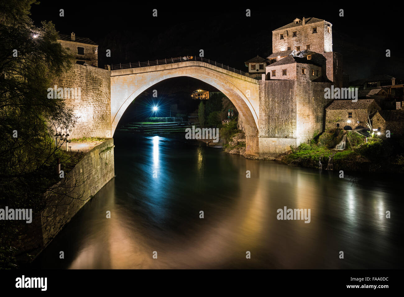 The Old Bridge in Mostar at night, Bosnia and Herzegovina Stock Photo