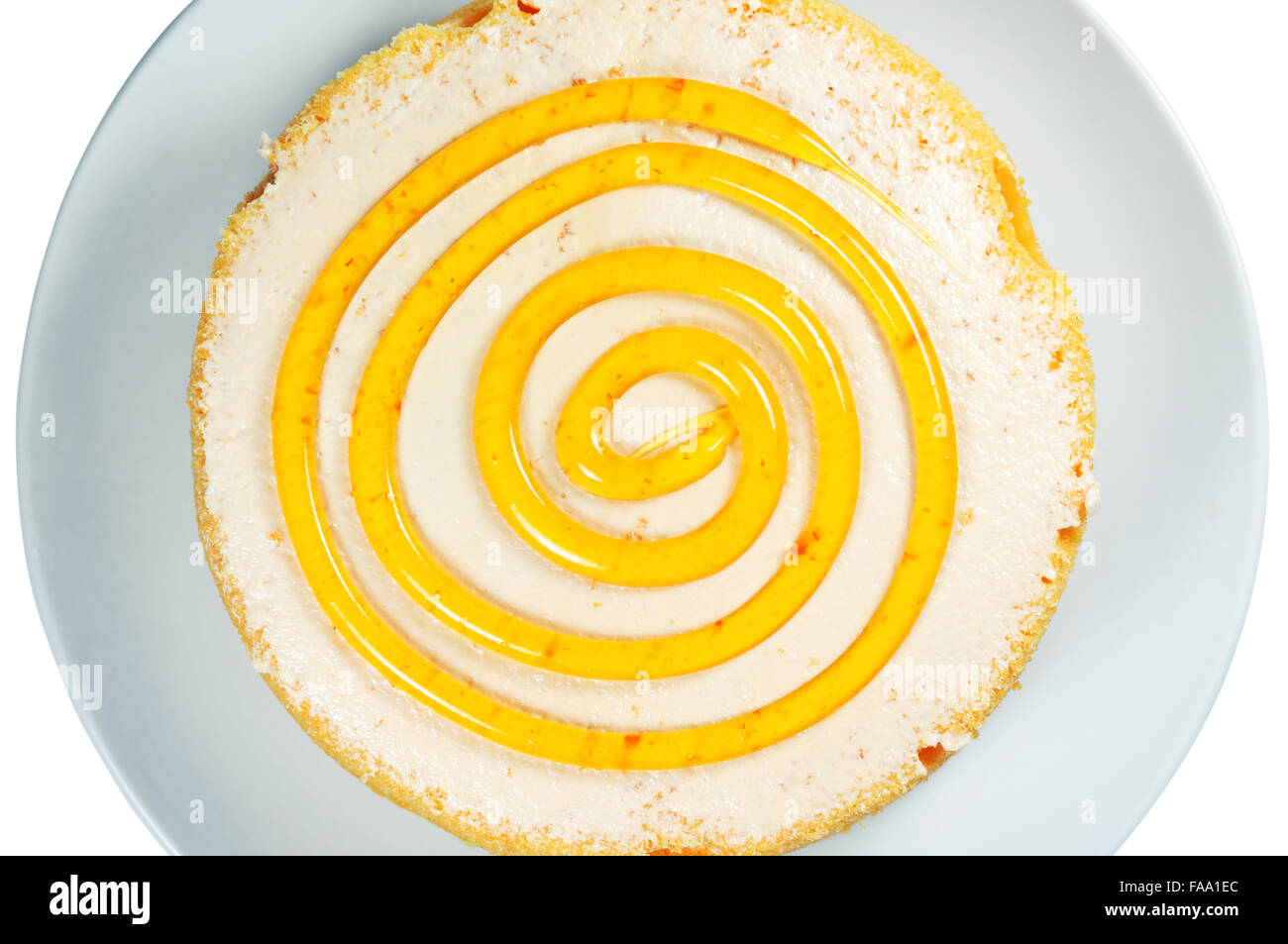 Cake with spiral jam on top closeup and isolated on white background Stock Photo Alamy
