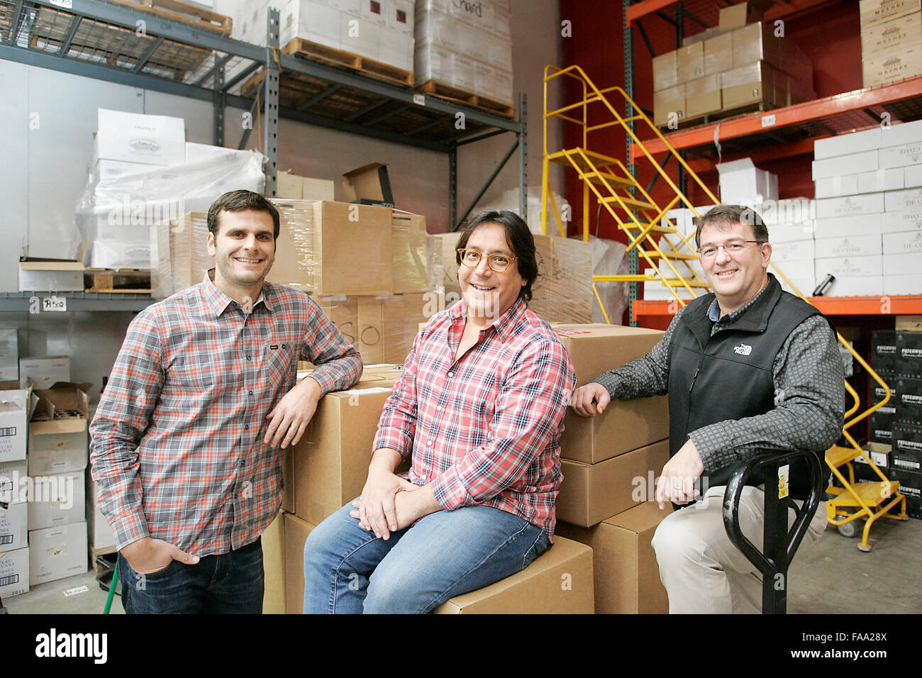 Napa, CA, USA. 21st Dec, 2015. Coowners of Last Bottle Wines from left