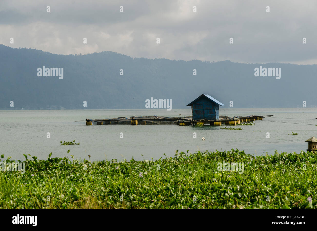 floating house on a lake in Bali Stock Photo