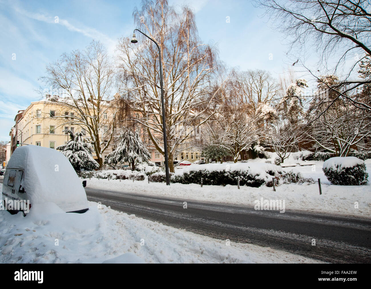 Snow covered Aachen during winter Stock Photo