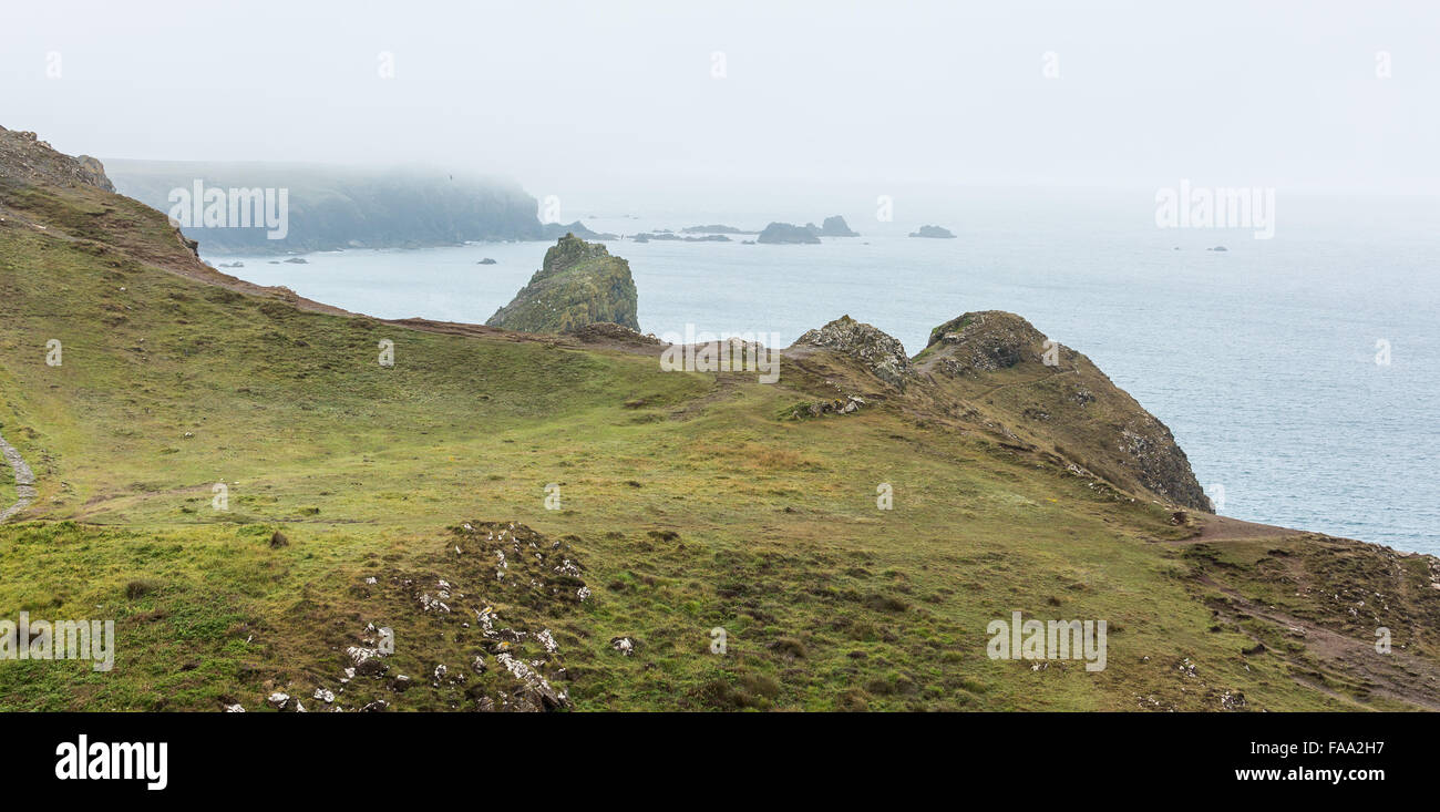 Kynance Cove on a foggy day, the Lizard, Cornwall, UK Stock Photo - Alamy