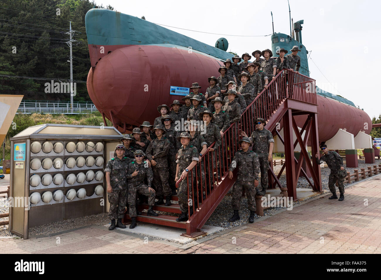 South Korean soldiers visiting the North Korean submarine at the
