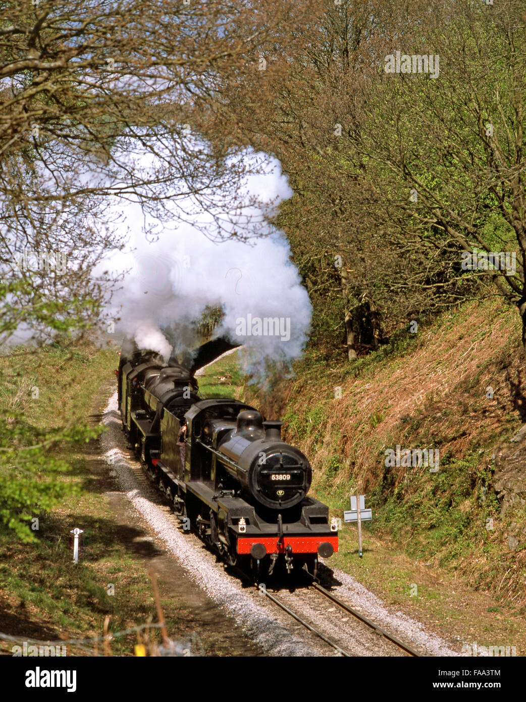 Double Heading Steam Train at Beck Hole on North Yorkshire Moors railway Stock Photo