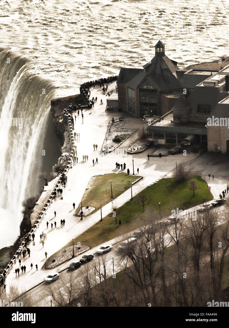 Tourists at Niagara Falls in winter, New York side Stock Photo