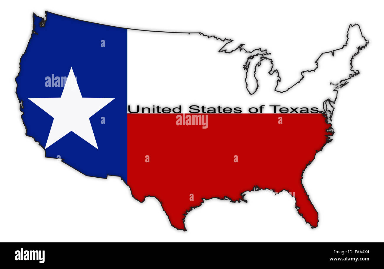 A Texas flag in the US map isolated on a white background Stock Photo
