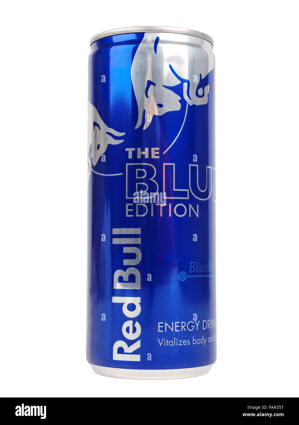 Red Bull Blue Edition energy drink on white background Stock Photo - Alamy