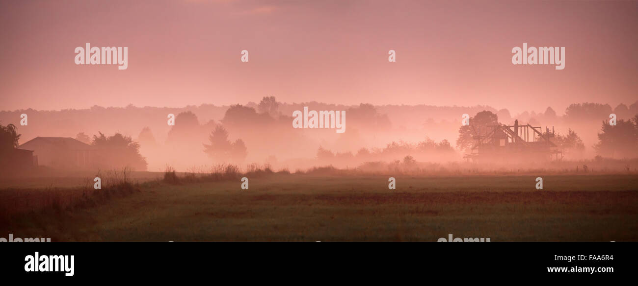 Autumn in Poland. Autumn foggy morning. September dawn in Poland Stock Photo