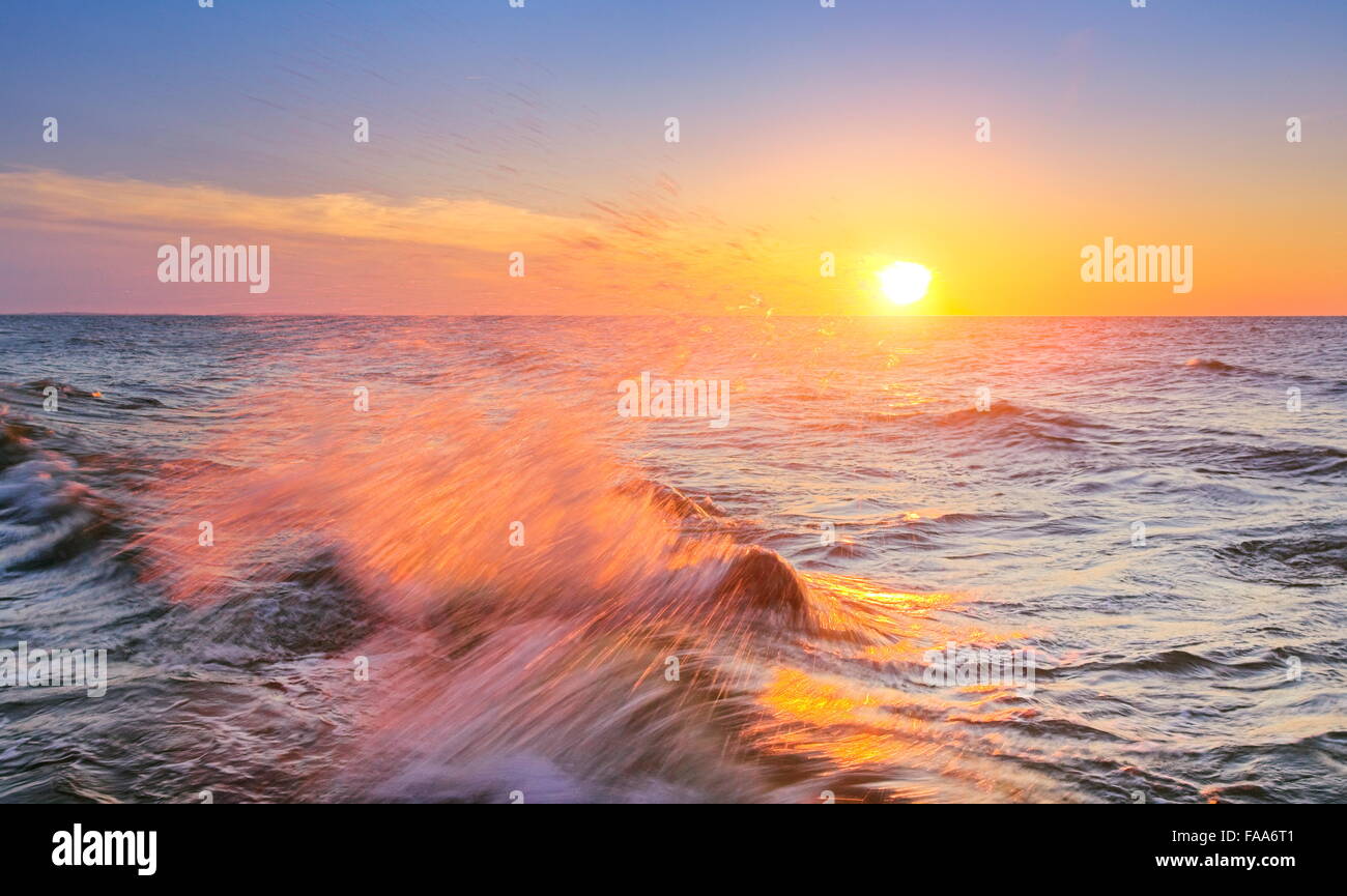 Sunset at Baltic Sea, Pomerania, Poland Stock Photo
