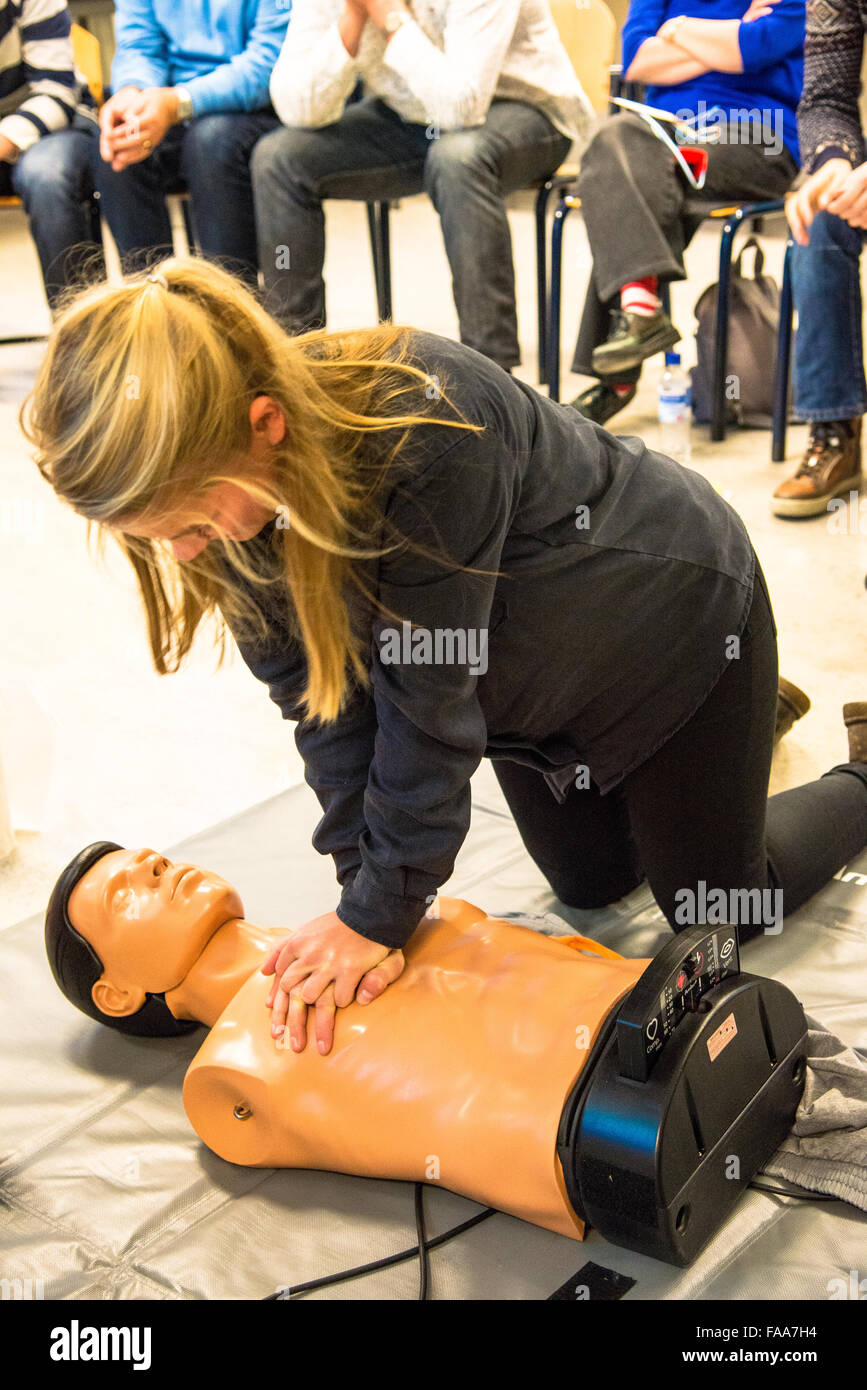 student at university practicing rescue breathing Stock Photo