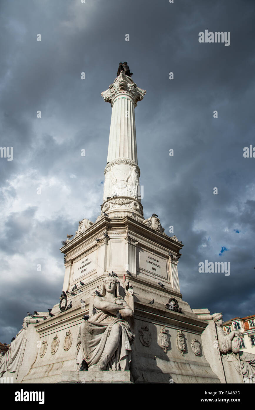 column with statue of pedro pombaline in centre of lisboa portugal Stock Photo