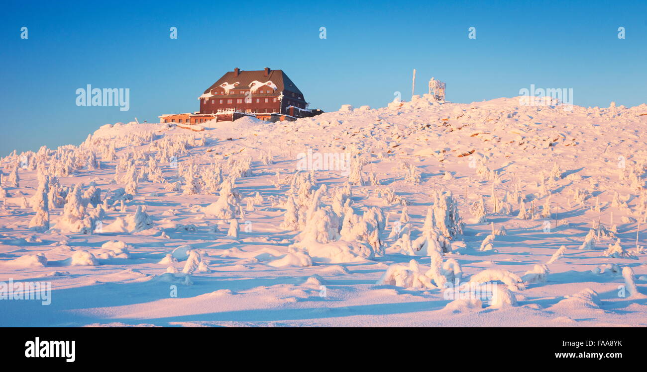 Winter landscape in Karkonosze Mountains, Poland Stock Photo