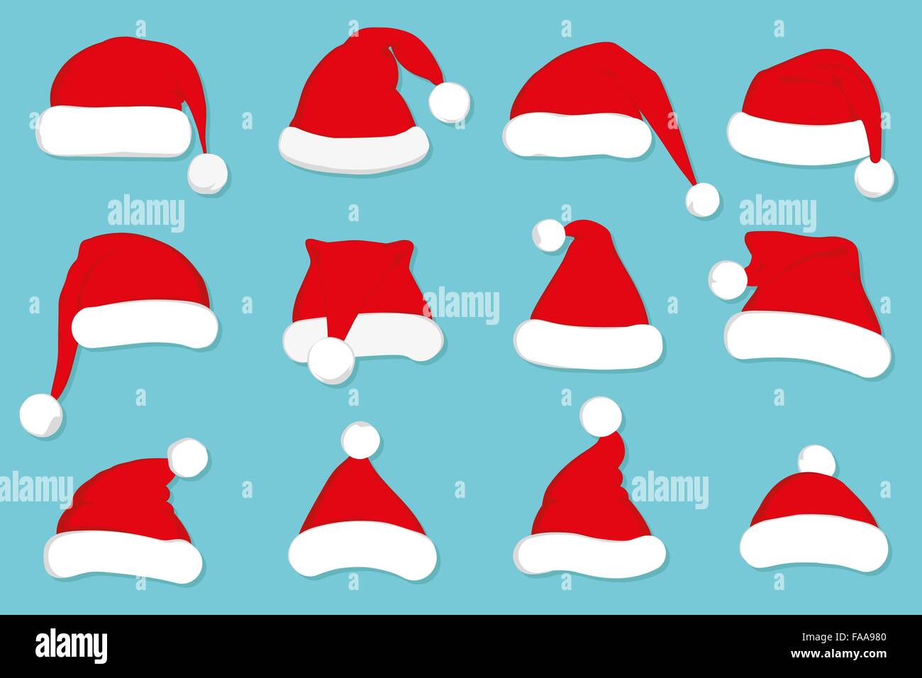 Santa Claus red hat set on blue Stock Vector