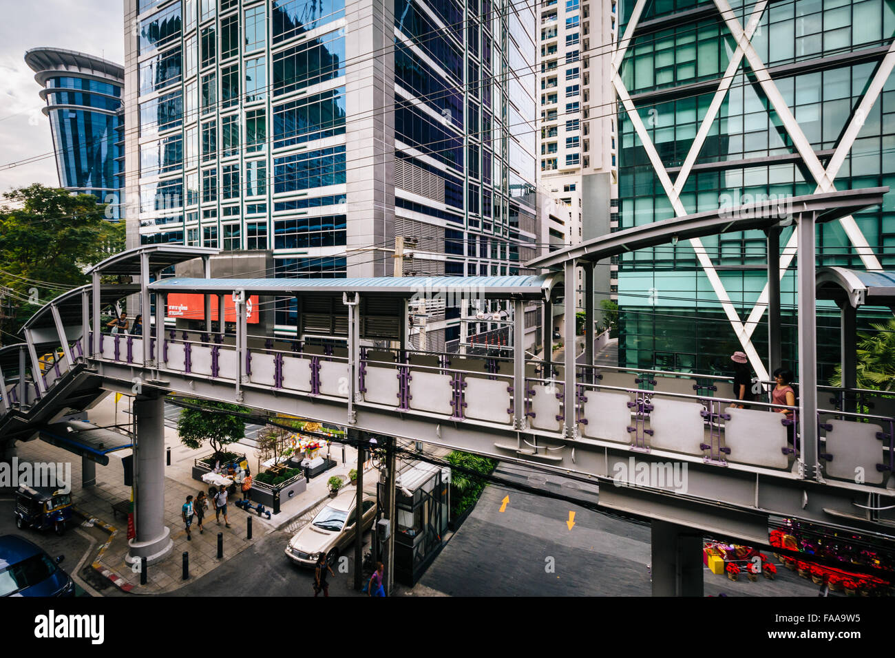 Elevated walkways and modern buildings at Surasak, in Bangkok, Thailand