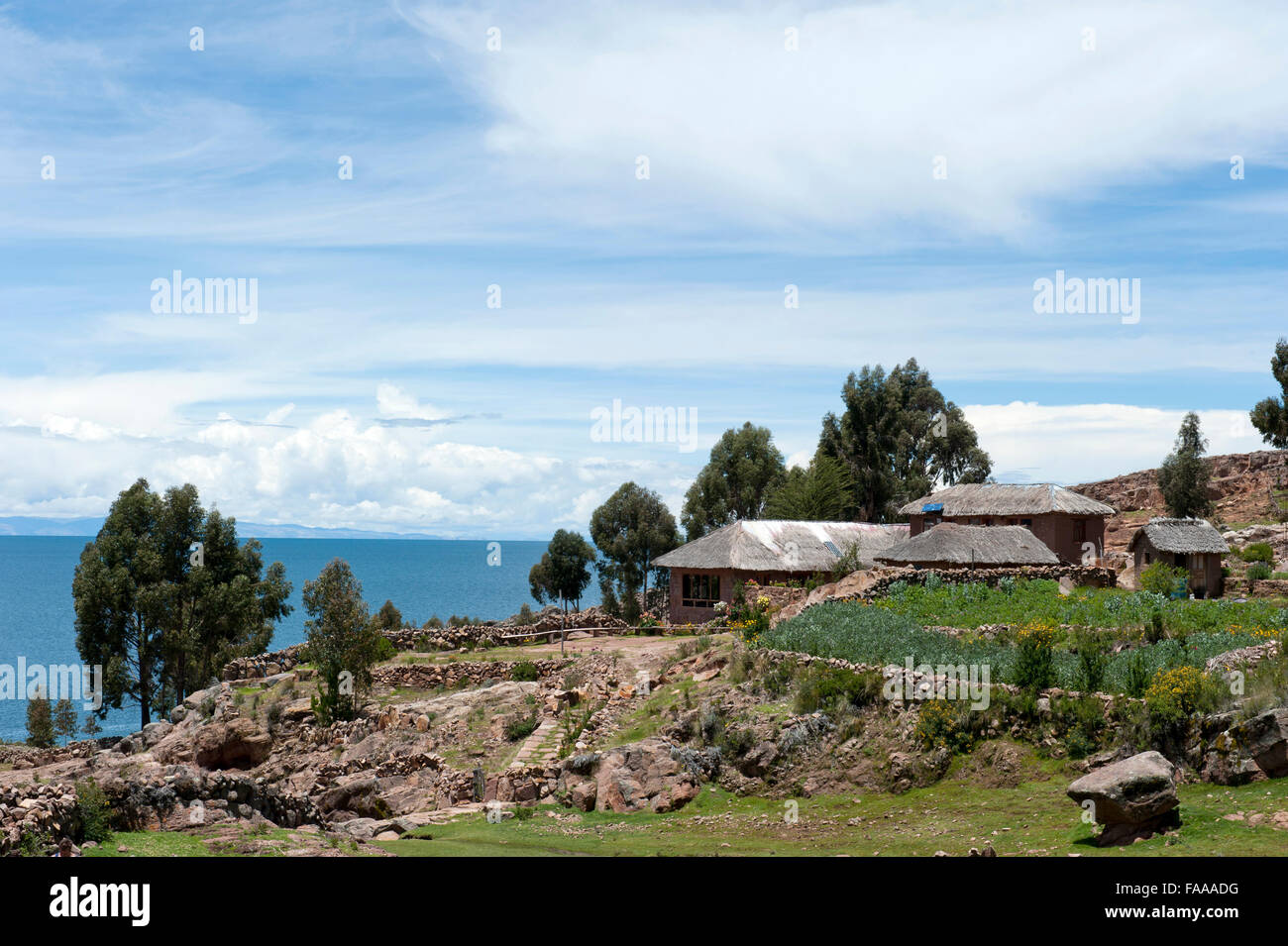 View of Bolivia from Taquile island on a sunny day Stock Photo