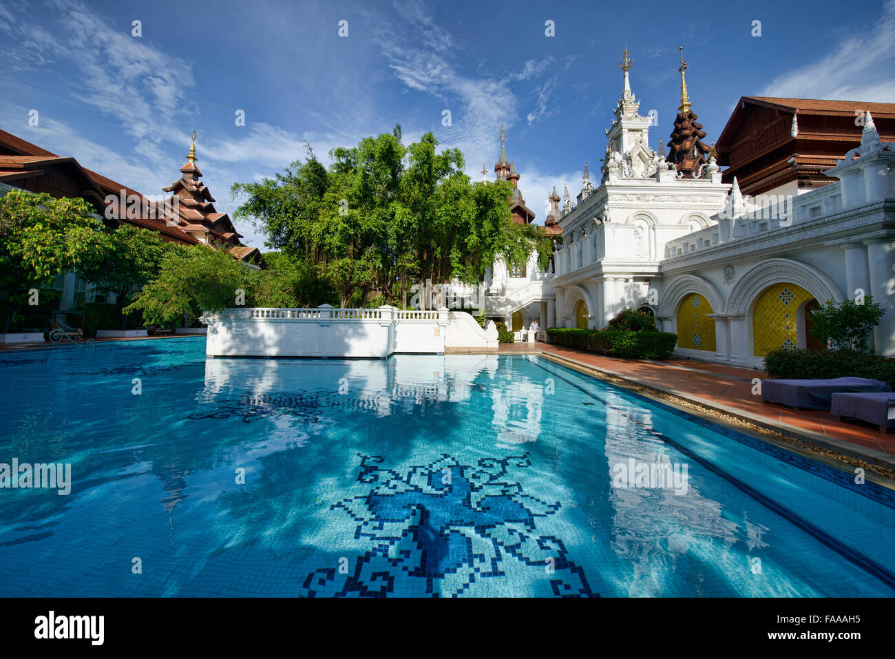 Gorgeous swimming pool at the opulent Dhara Dhevi, Chiang Mai, Thailand Stock Photo