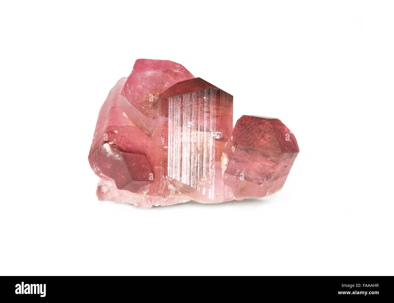Pink Tourmaline (Rubellite) Crystal cluster on white background Stock Photo