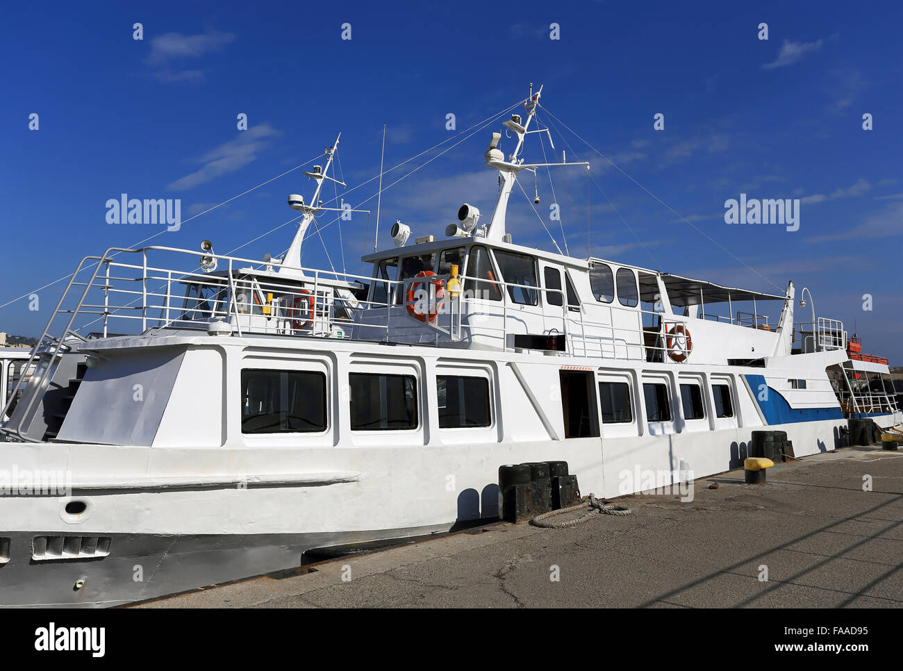 Motor  marine vessel anchored at the sea berth Stock Photo