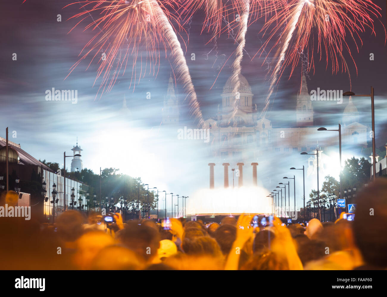 Firework show in La Merce Festival at Barcelona. Catalonia Stock Photo