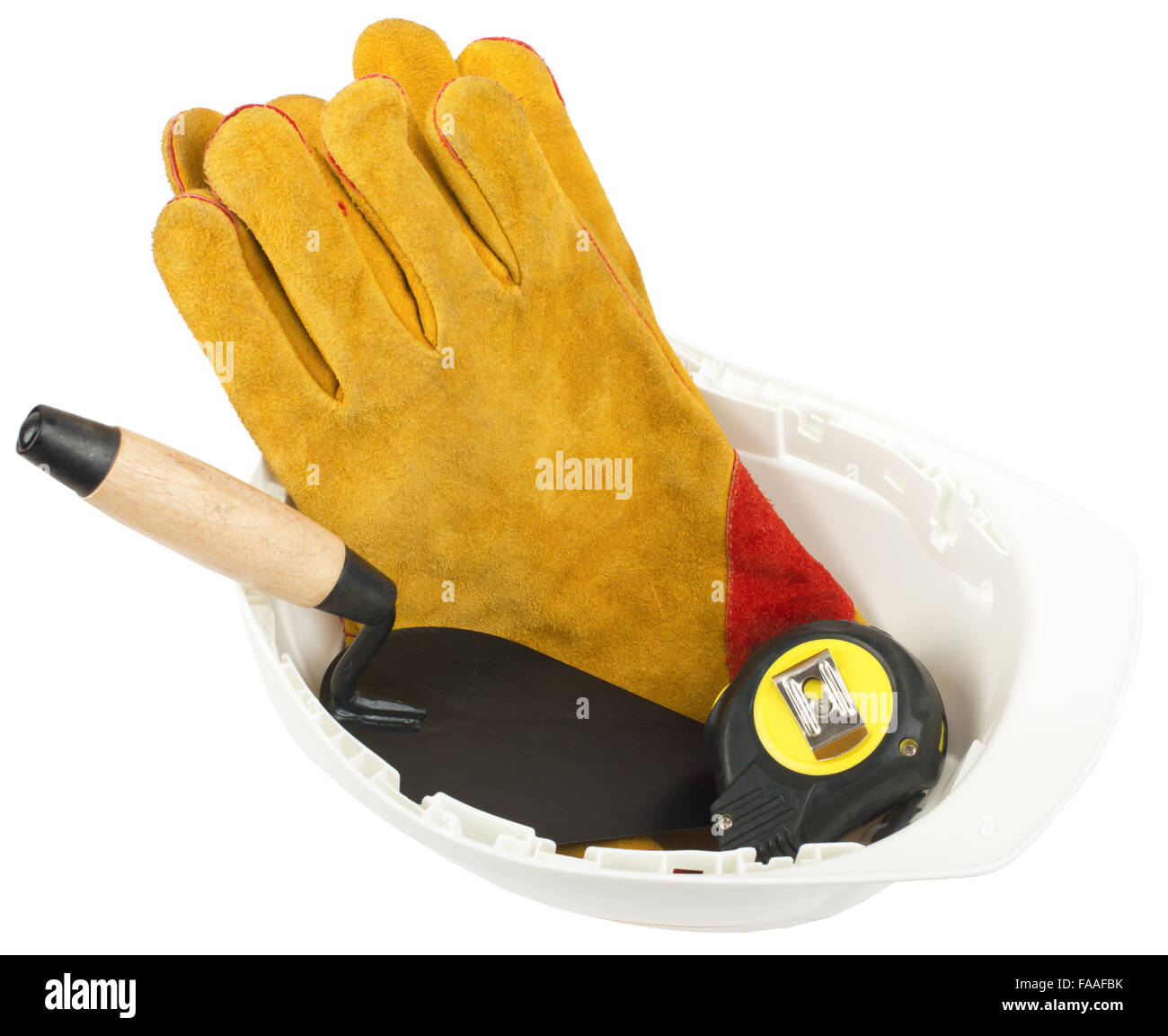 Construction worker supplies including hard hat Stock Photo Alamy