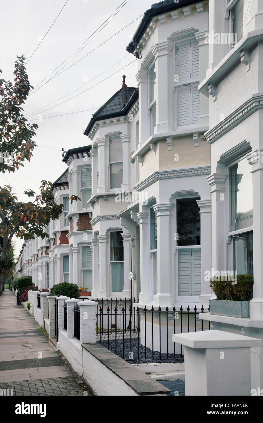 Row of White Terraced Houses Battersea / Clapham London UK Stock