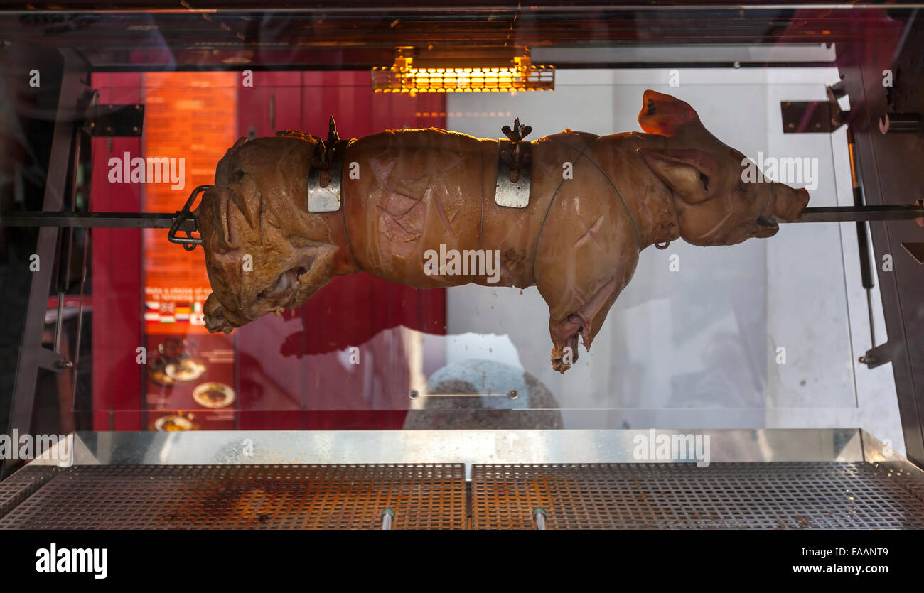 Roasted pig on the rack Stock Photo