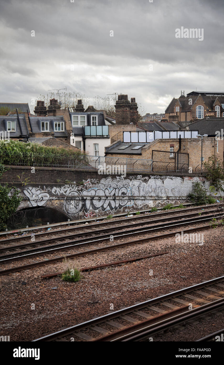 Homes by Train Tracks Battersea London UK Stock Photo Alamy