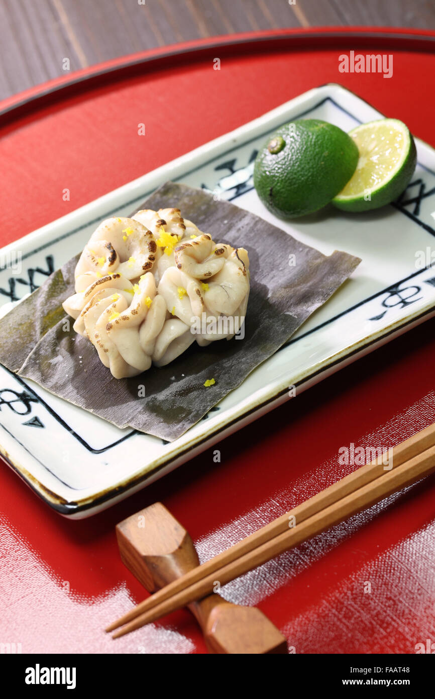 grilled cod milt, grilled soft cod roe, yaki shirako, japanese cuisine Stock Photo