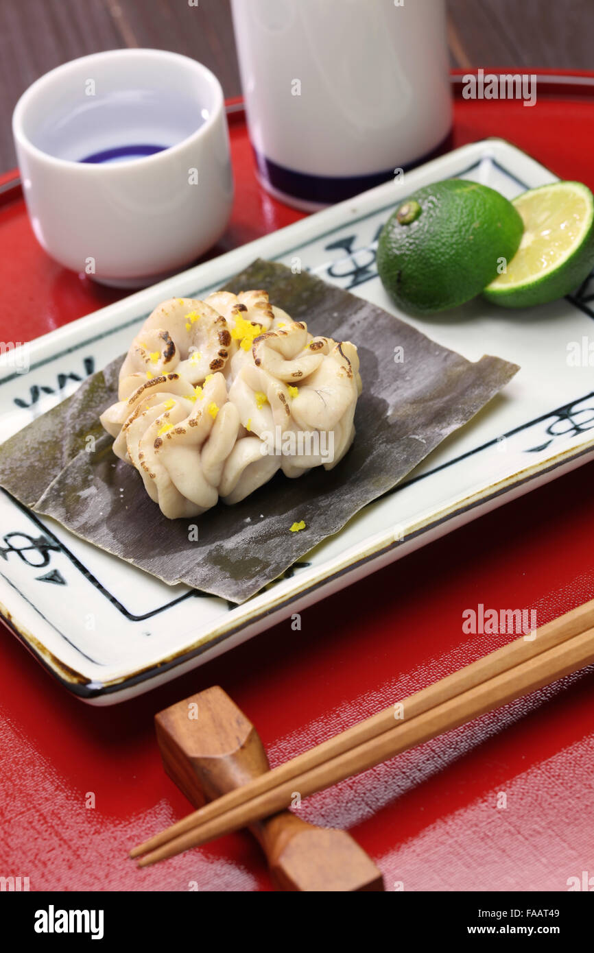 grilled cod milt with sake(rice wine), japanese cuisine Stock Photo