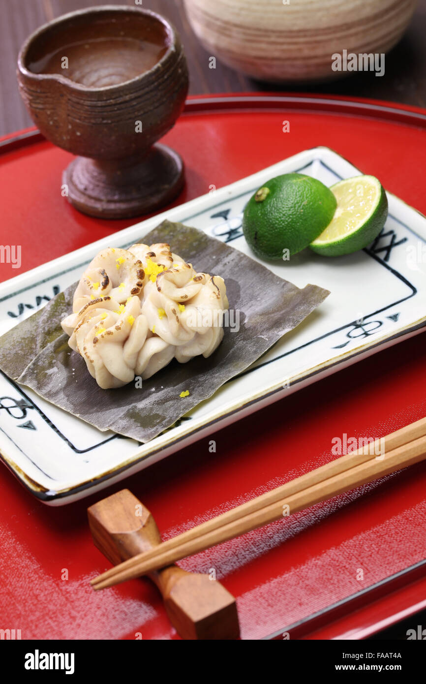 grilled cod milt with sake(rice wine), japanese cuisine Stock Photo