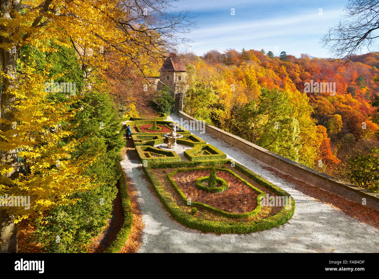 Ksiaz castle - autumn garden, Sudeten mountains, Silesia, Poland Stock Photo